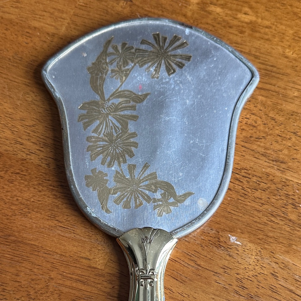 Vintage Handheld Mirror with Floral Design